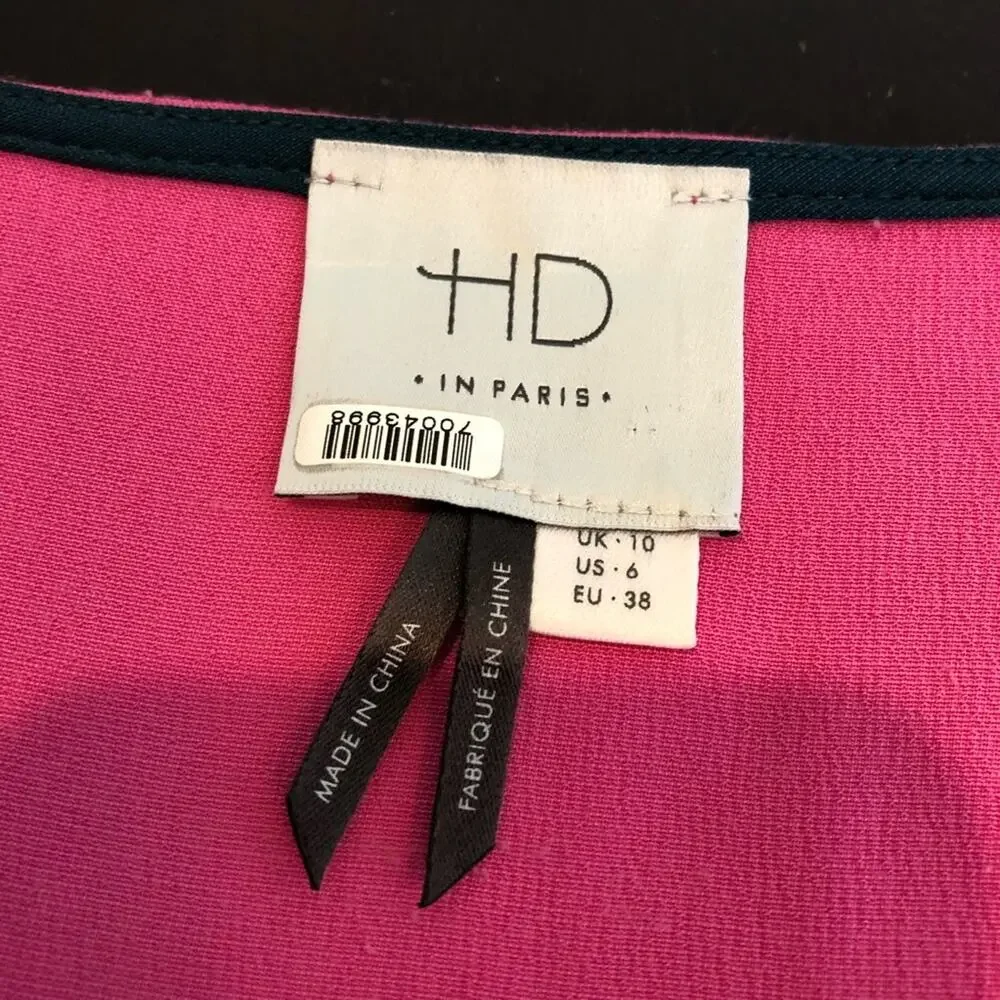 Anthropologie HD in Paris bright pink v neck swing dress size 6